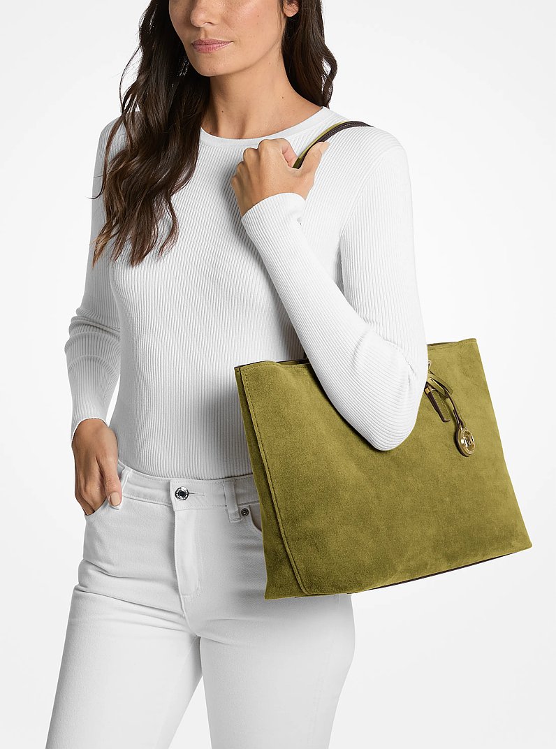 Quinn Large Suede Tote Bag in PISTACHIO | Michael Kors