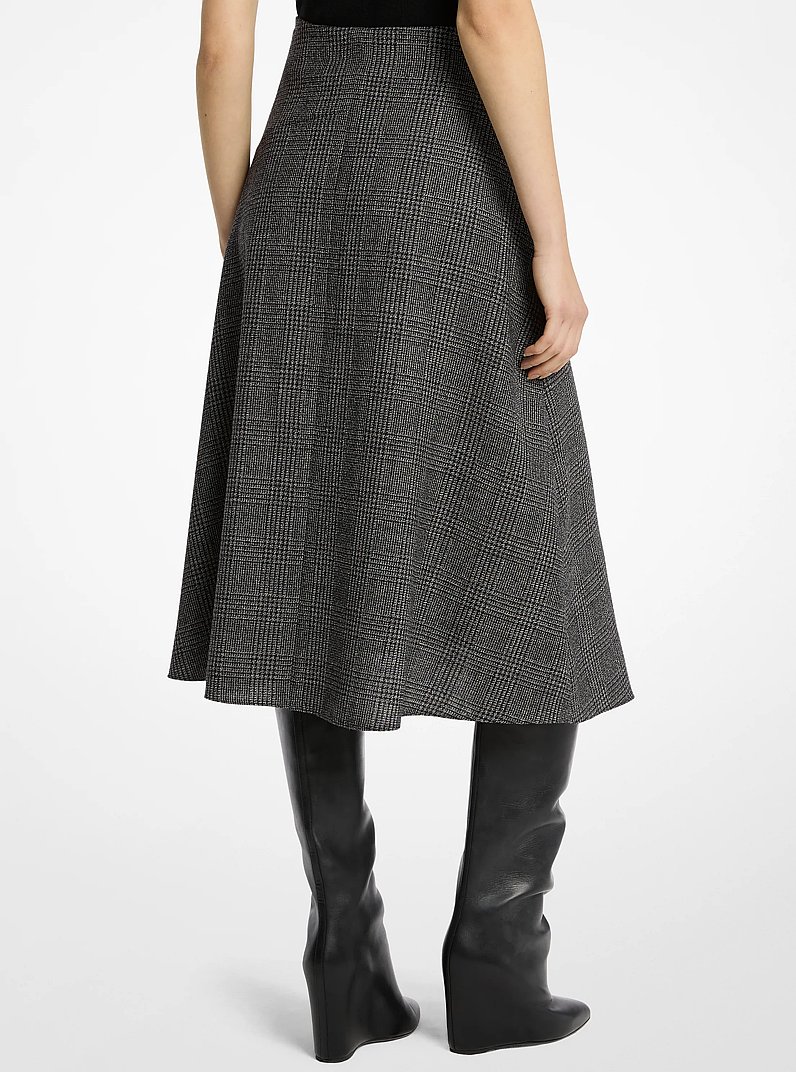 Draped Glen Plaid Wool Wrap Skirt