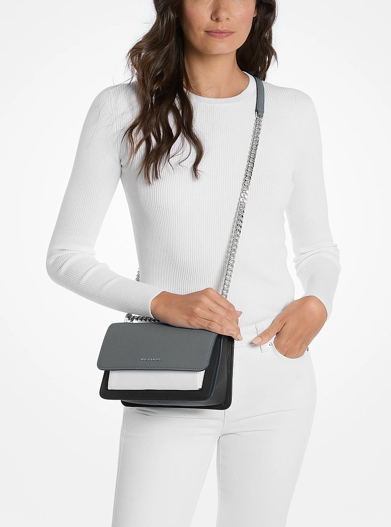 Claire Large Color-Block Pebbled Leather Shoulder Bag in STORM MULTI | Michael Kors