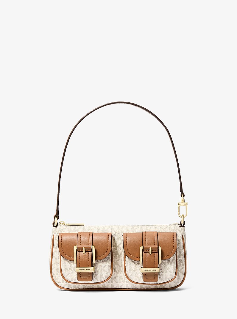 Zoe Small Signature Logo Pochette in VANILLA/ACORN | Michael Kors