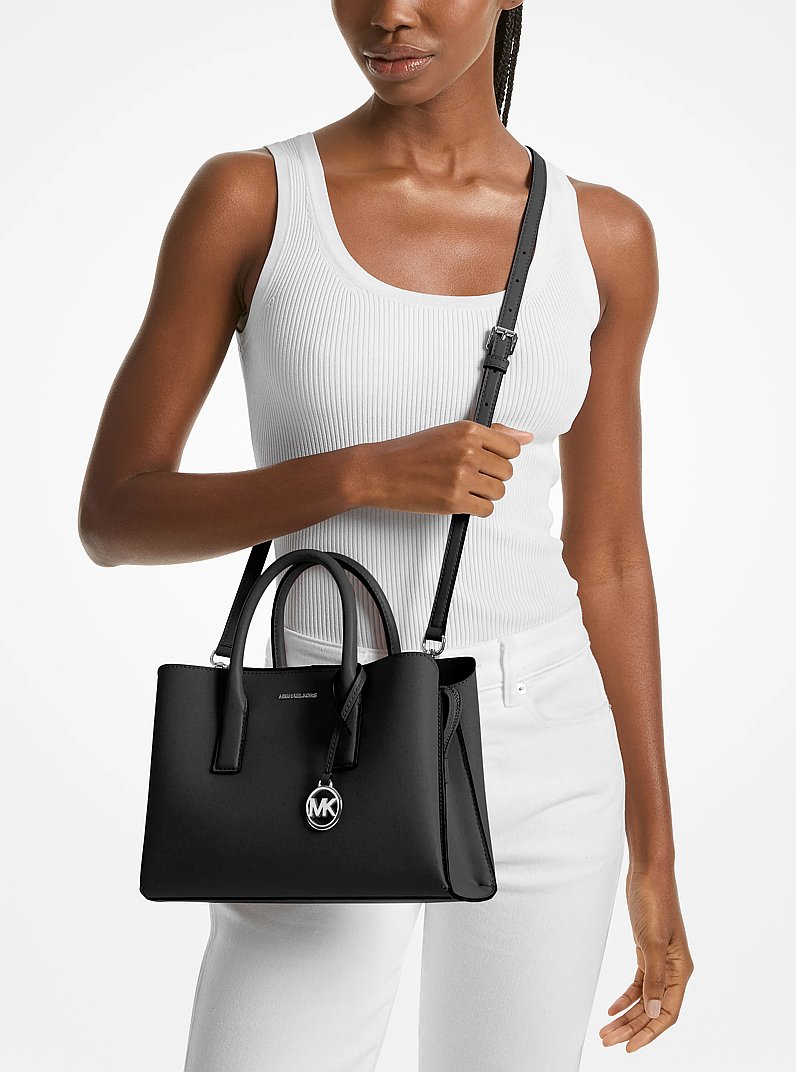Ruthie Small Saffiano Leather Satchel in BLACK | Michael Kors