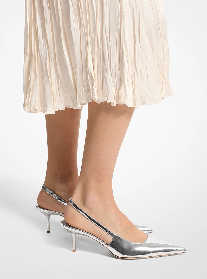 Emma Metallic Leather Slingback Pump in SILVER | Michael Kors