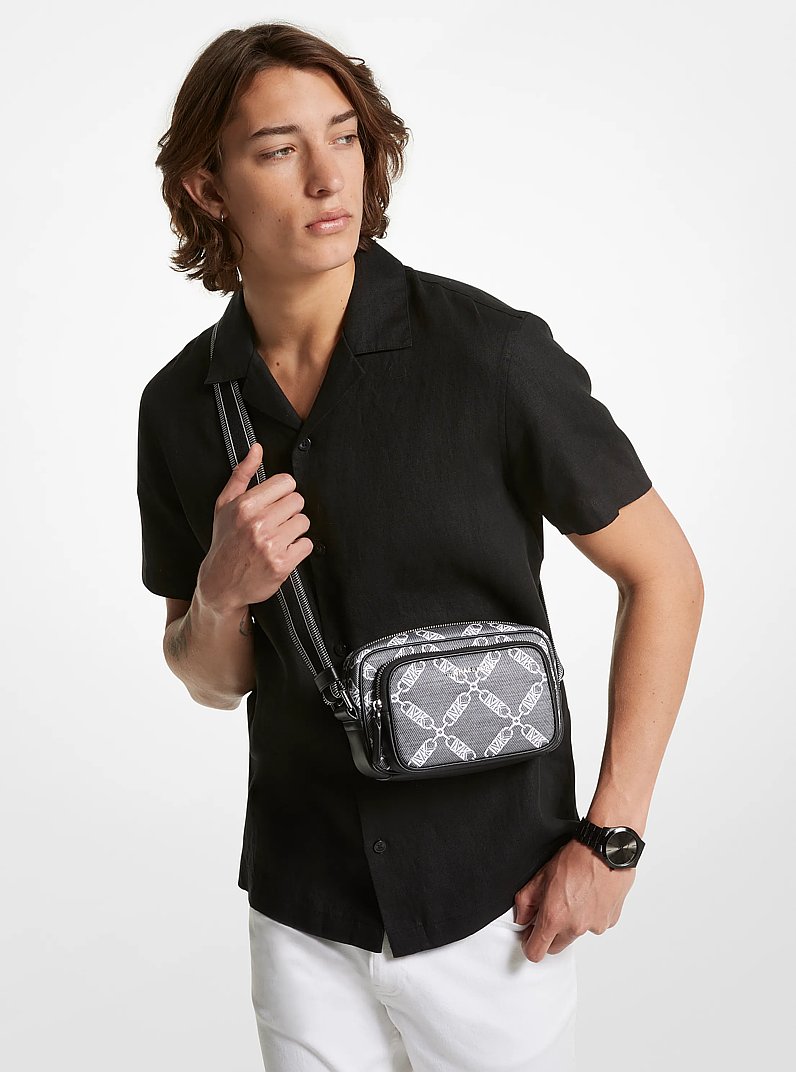 Hudson Empire Logo Jacquard Camera Bag in BLACK | Michael Kors