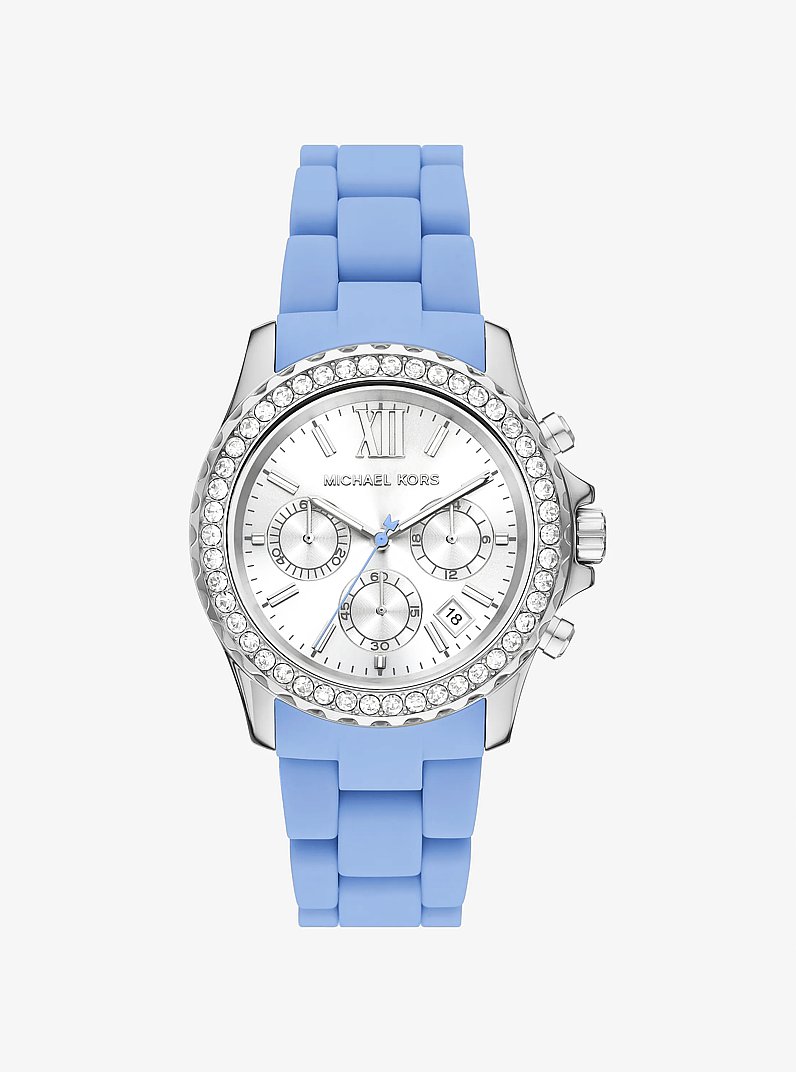 Everest Pav&eacute; Silver-Tone and Silicone Watch in POP ORANGE | Michael Kors
