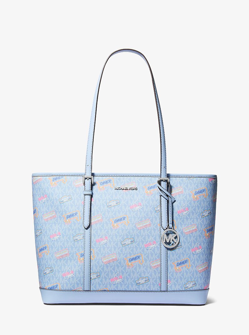 Jet Set Large Printed Signature Logo Tote Bag in LIGHT SKY | Michael Kors