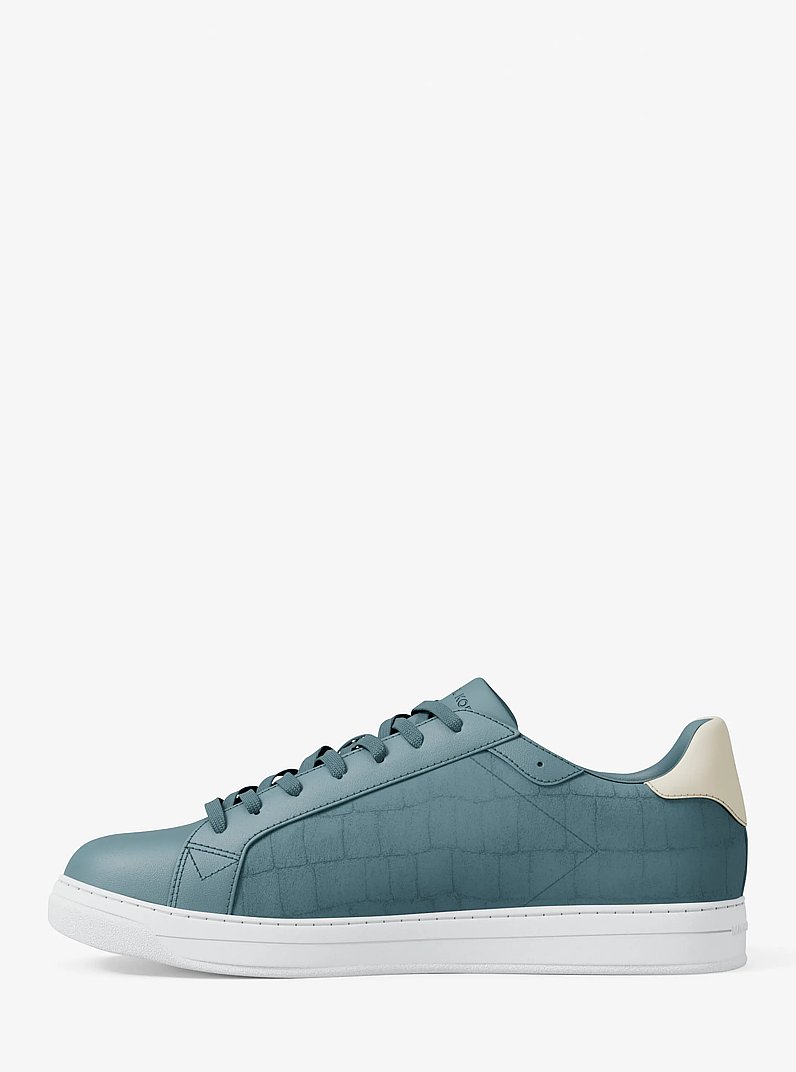 Keating Crocodile Embossed Suede and Leather Sneaker in CHAMBRAY | Michael Kors