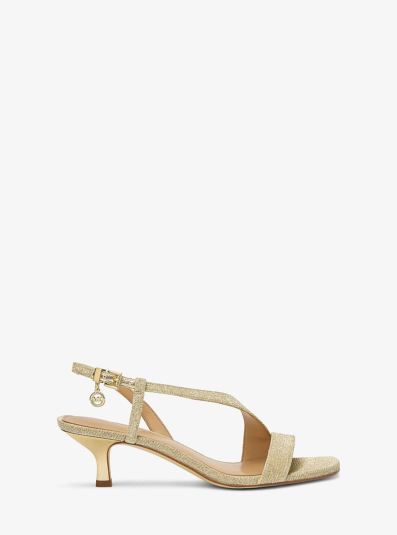 Jaida Glitter Chain Mesh Kitten Heel Sandal in PALE GOLD | Michael Kors