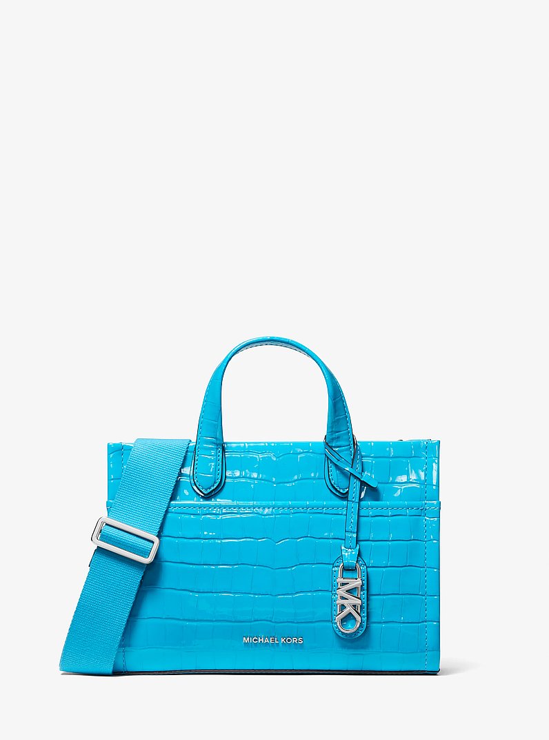 Gigi Small Crocodile Embossed Leather Messenger Bag in SANTORINI BLUE | Michael Kors