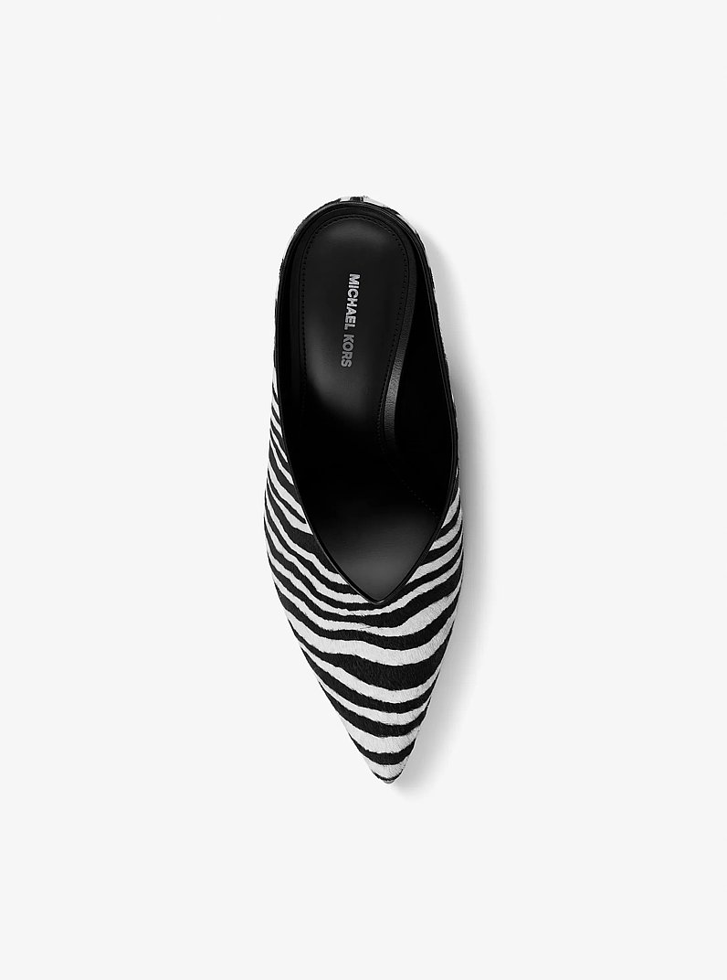 Xandra Zebra Print Calf Hair Wedge Mule in BLACK COMBO | Michael Kors