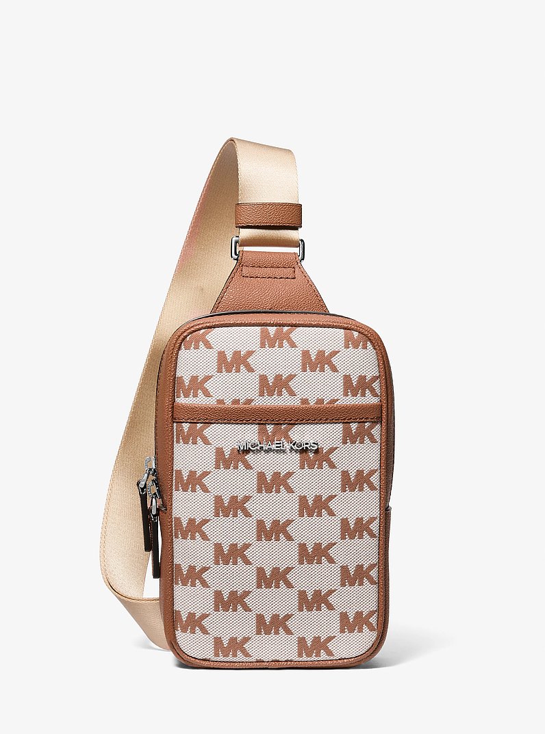 Cooper Logo Jacquard Sling Pack in LUGGAGE | Michael Kors