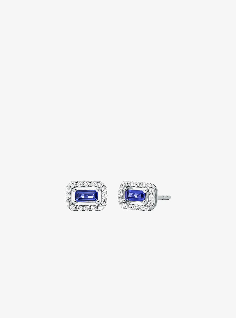 Aretes de plata de ley chapados en metal precioso con halo de incrustaciones in PLATEADO/ZAFIRO | Michael Kors