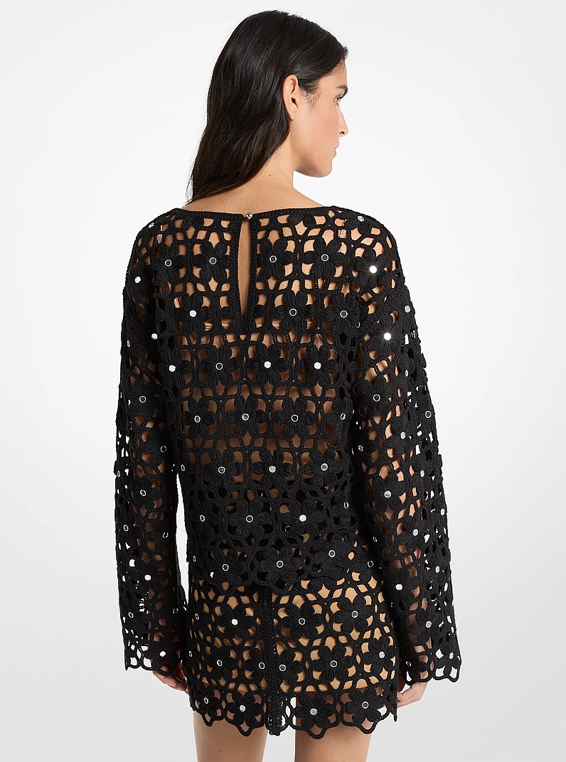 Gehaakte top met bloemmotief en spiegeltjes in ZWART | Michael Kors