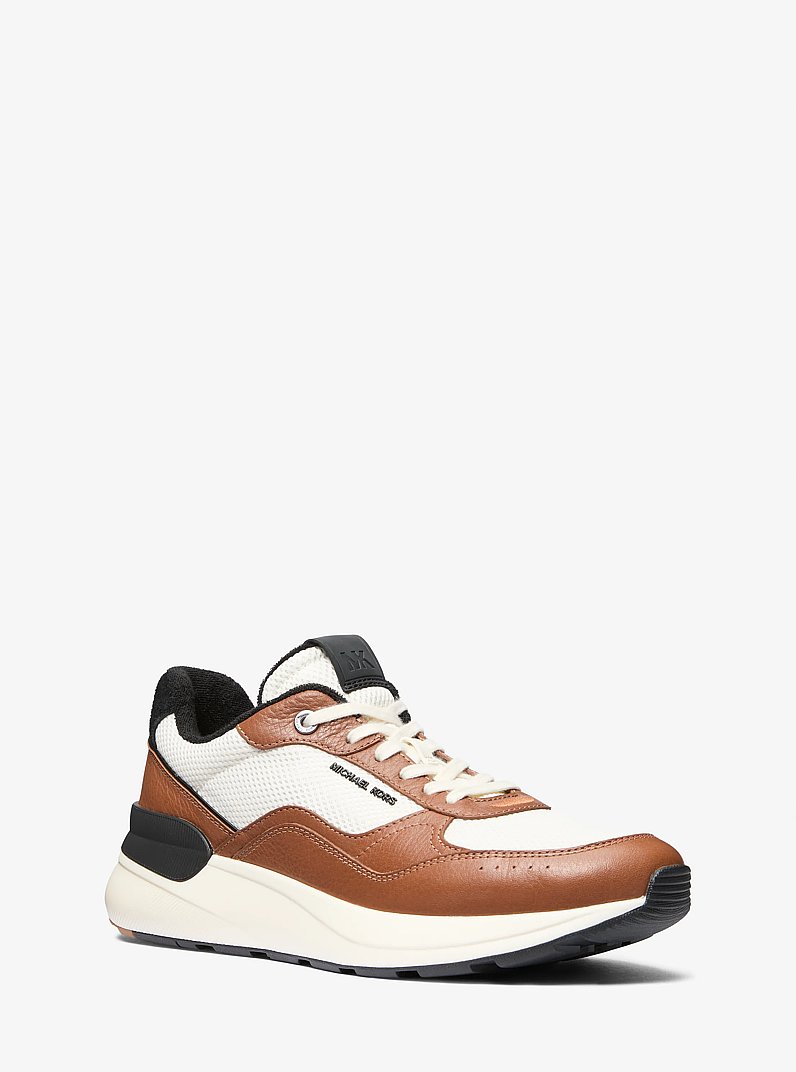 Trevor Leather and Stretch Knit Trainer in LUGGAGE MULTI | Michael Kors