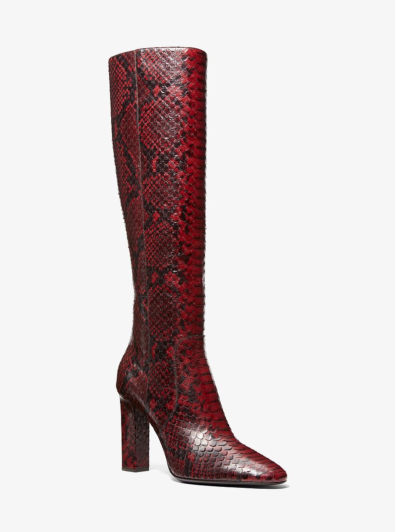 Carly Python Embossed Leather Boot in MERLOT | Michael Kors