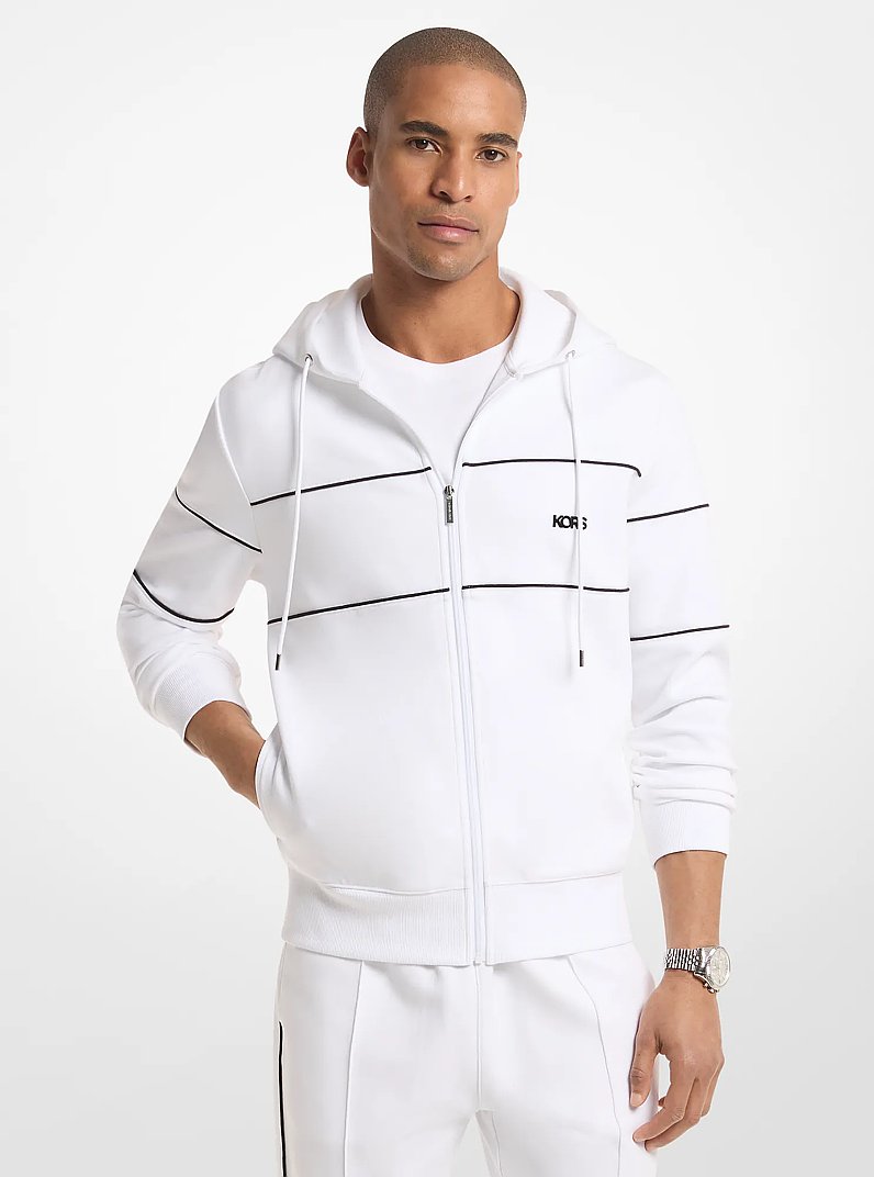 Cotton Blend Zip-Up Hoodie in WHITE | Michael Kors