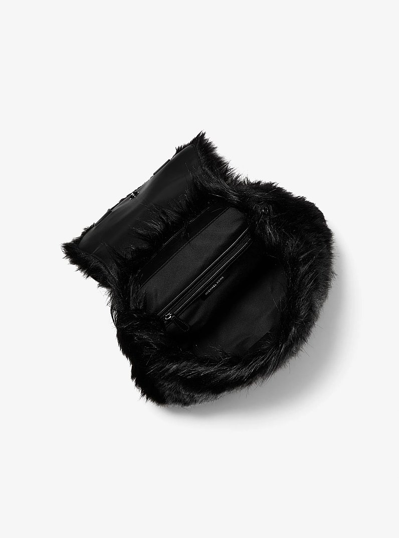 Quinn Medium Faux Fur Backpack in BLACK | Michael Kors