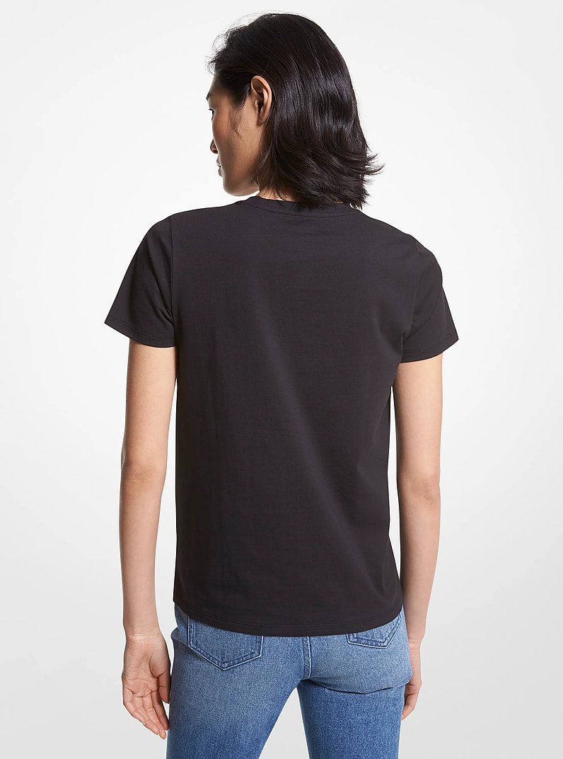 Logo Aviator Print Organic Cotton T-Shirt in BLACK | Michael Kors