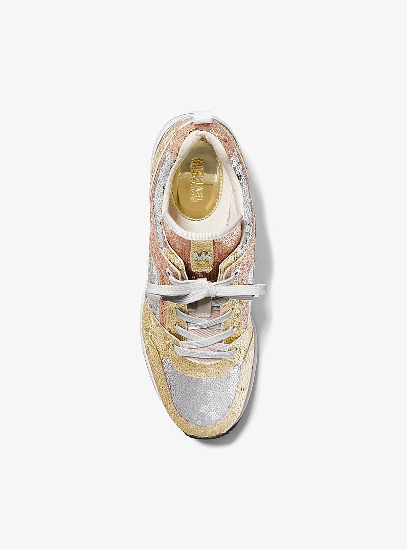 Georgie Color-Block Sequined Canvas Trainer in LIGHT SLATE | Michael Kors
