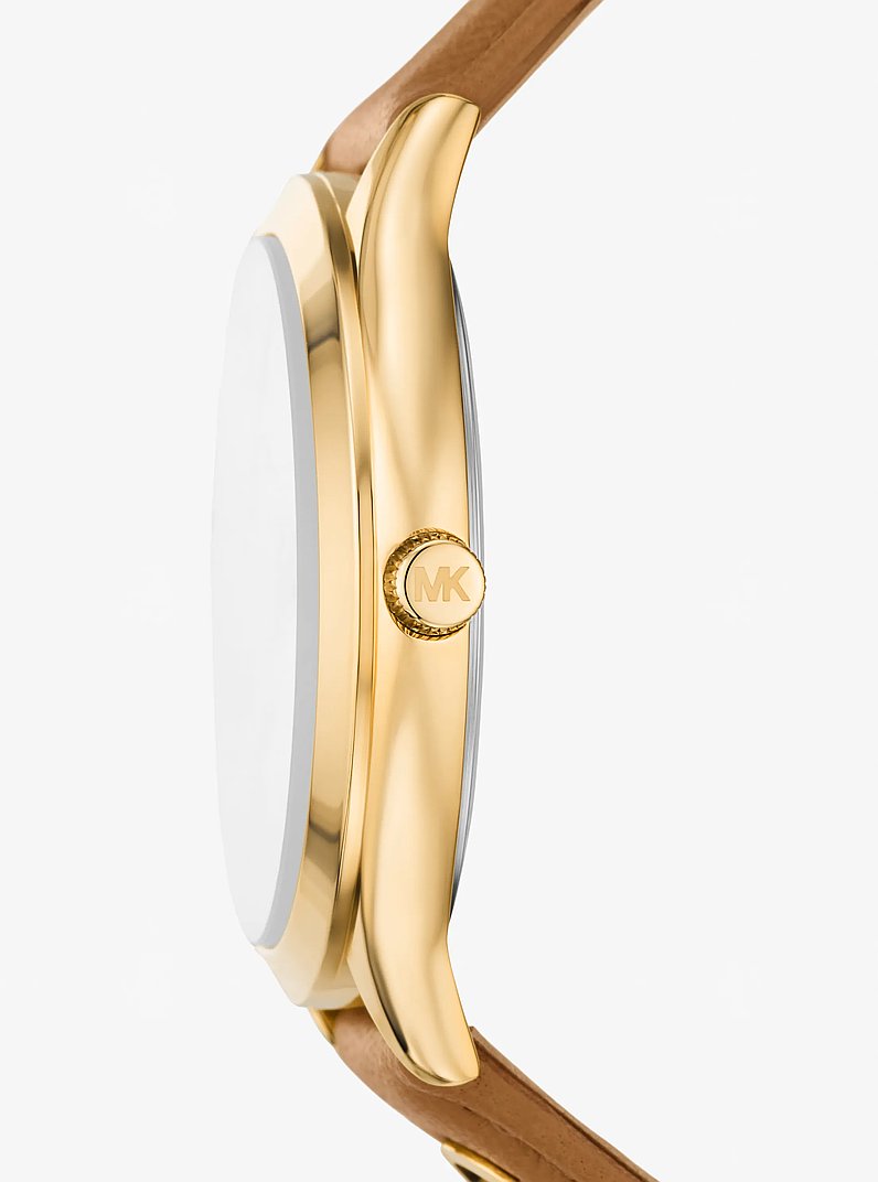 Slim Runway Gold-Tone and Leather Watch in LUGGAGE | Michael Kors