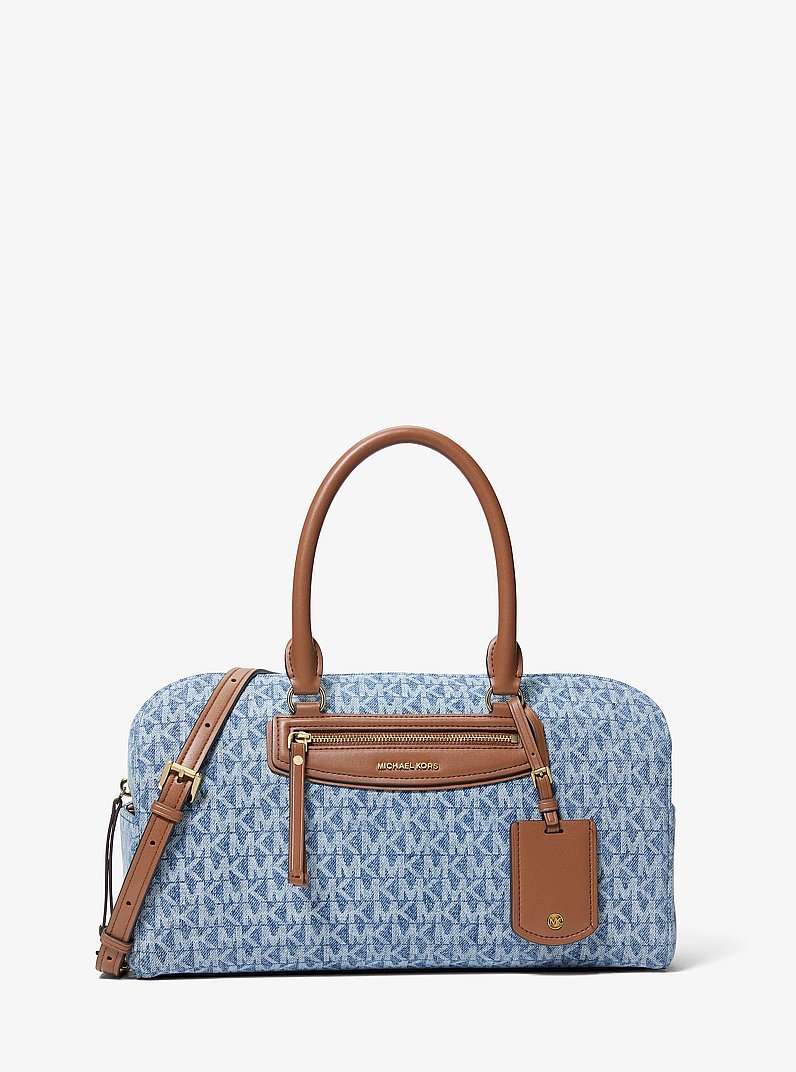 Borsa a tracolla Jet Set Travel media in denim con stampa logo in NUOVO ORIZZONTE | Michael Kors