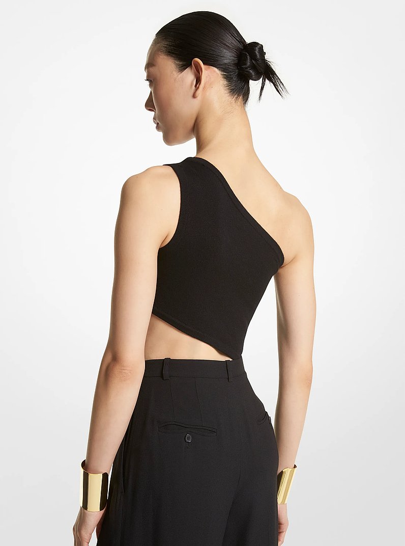 Stretch Cashmere Asymmetric Cutout Bodysuit in BLACK | Michael Kors