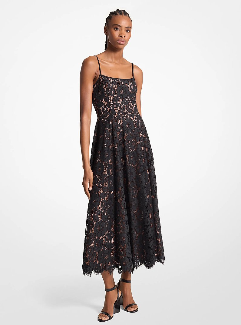 Floral Lace Midi Dress in BLACK | Michael Kors