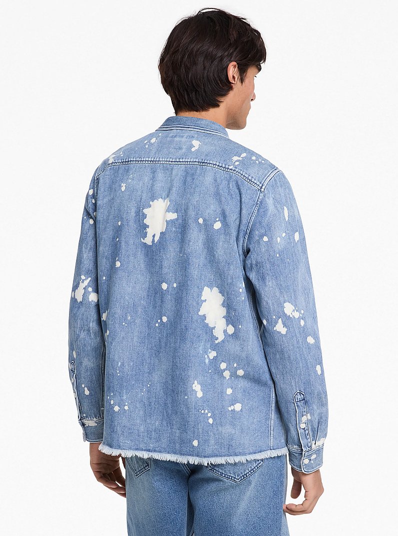 Frayed Splattered Denim Shirt in UNION WASH | Michael Kors