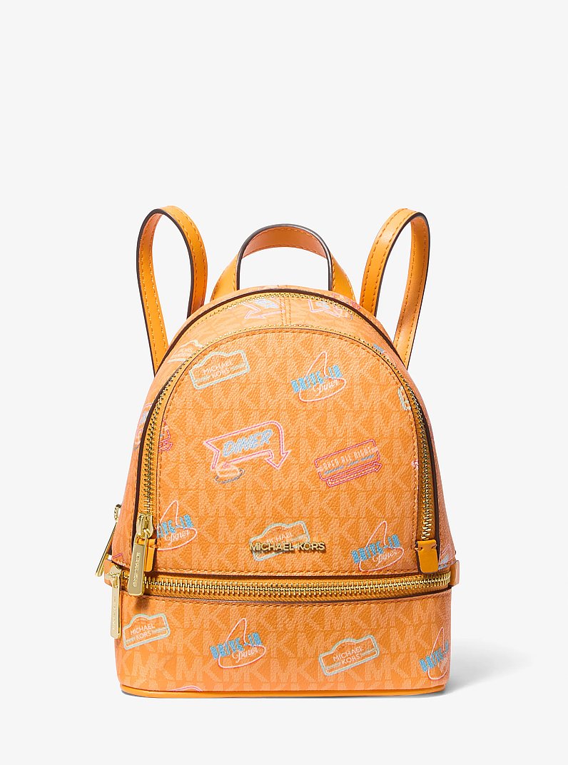 Rhea Extra-Small Printed Signature Logo Backpack in POP ORANGE | Michael Kors