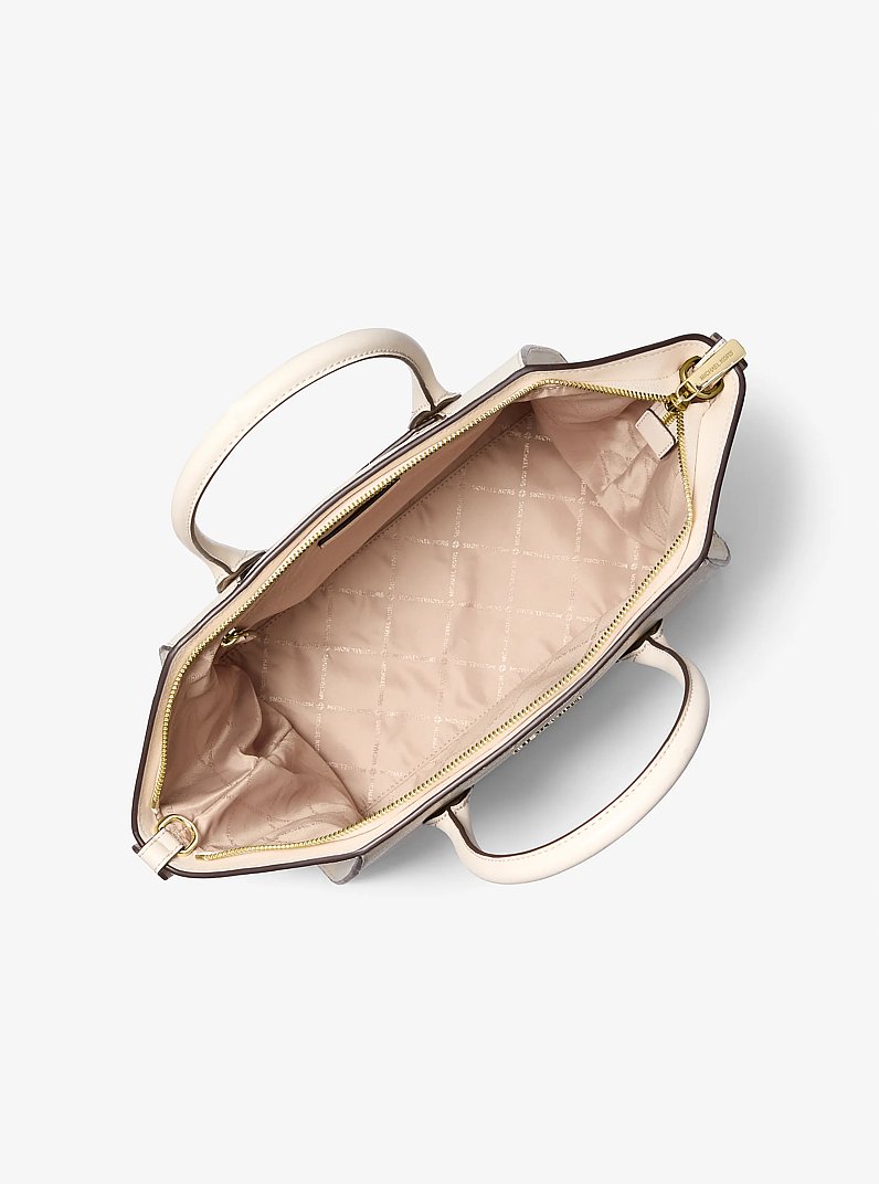 Avril Large Leather and Suede Satchel in LT CREAM | Michael Kors