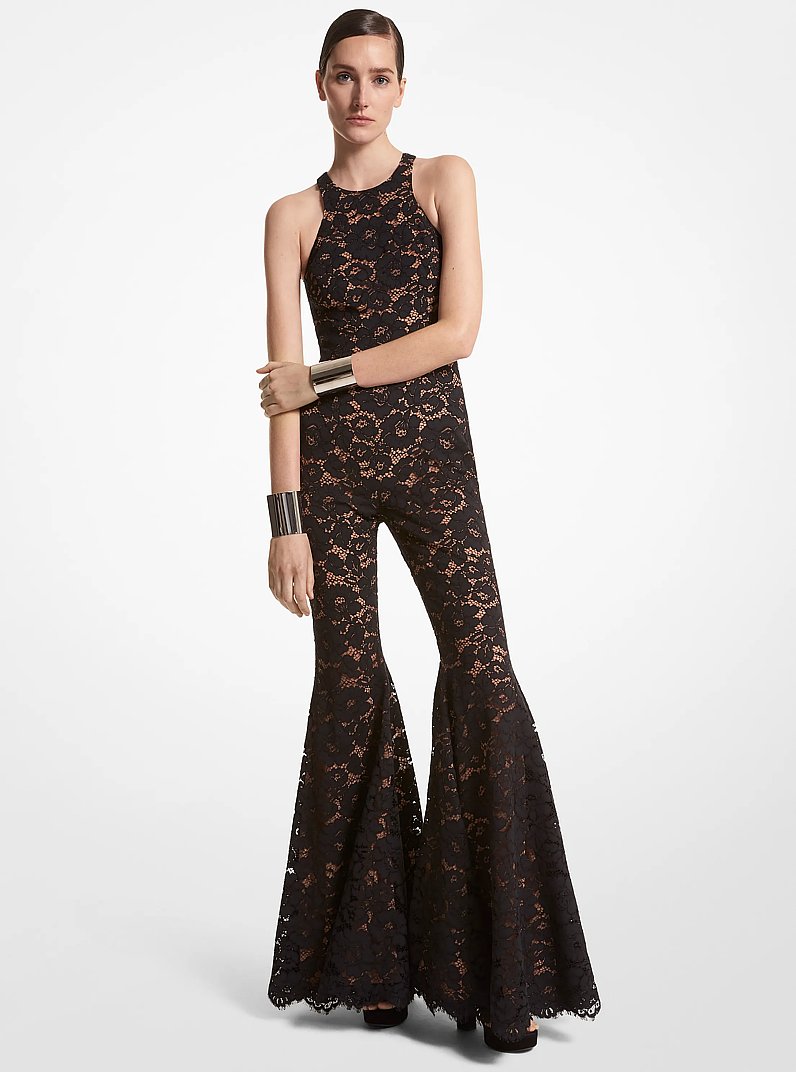 Tuta a zampa in pizzo floreale in NERO | Michael Kors