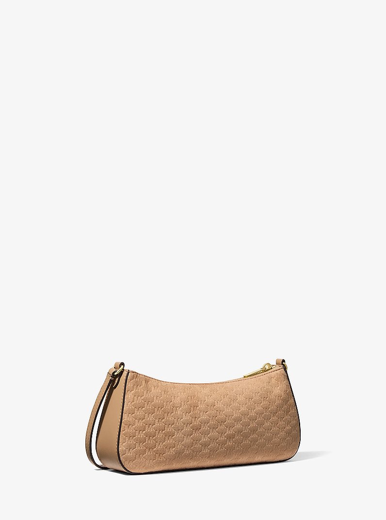 Sammy Small Logo Debossed Polyester Microsuede Pochette in CAMEL | Michael Kors