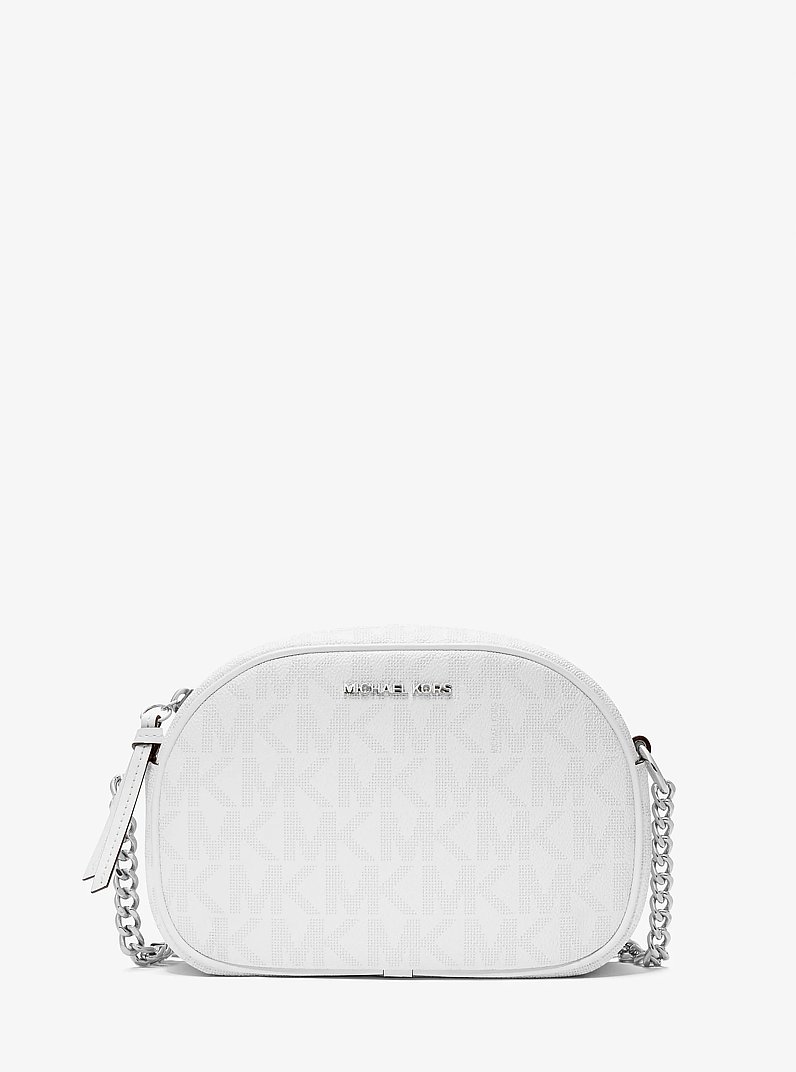 Ovale Umh&auml;ngetasche Jet Set Small mit Signature-Logomuster in OPTIC WHITE/ALUMINIUM | Michael Kors