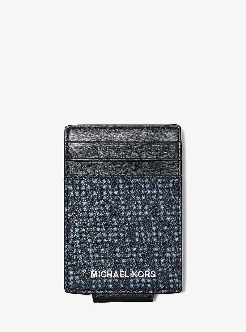 Cooper Signature Logo Money Clip Card Case in ADMRL/PLBLUE | Michael Kors