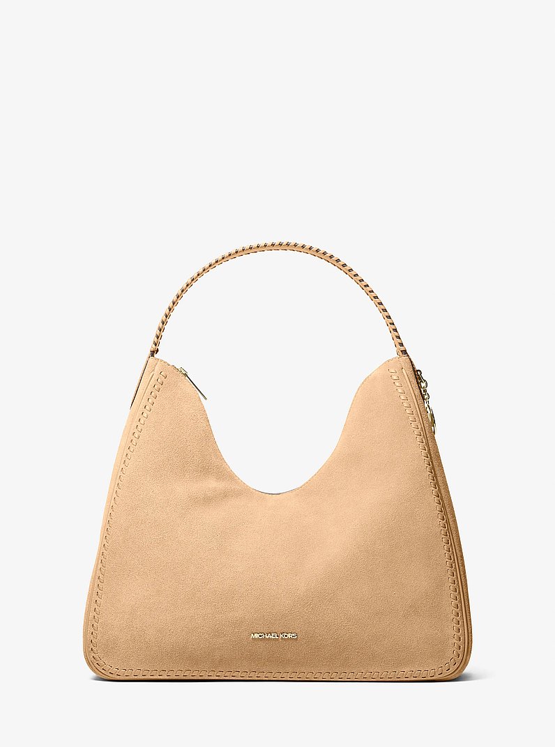 Nayla Medium Suede Hobo Shoulder Bag in CAMEL | Michael Kors