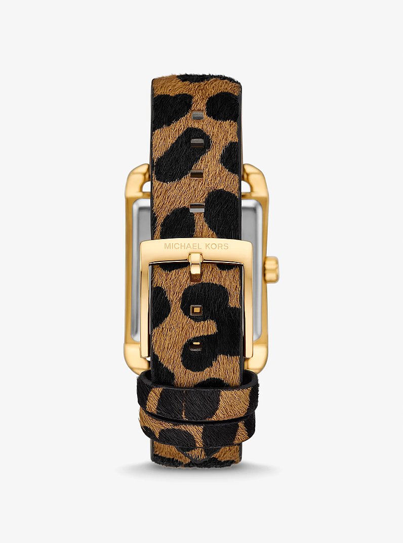 Monroe Gold-Tone and Leopard Print Calf Hair Watch in BROWN | Michael Kors