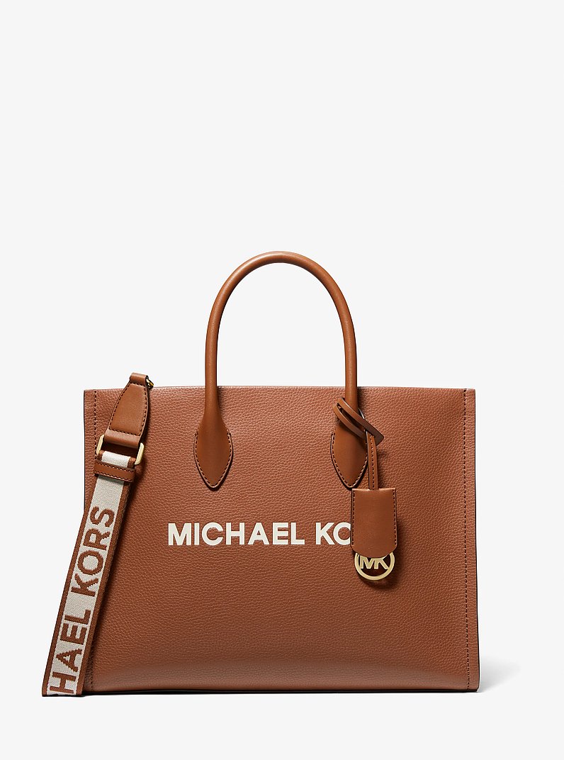 Mirella Medium Pebbled Leather Tote Bag in LUGGAGE | Michael Kors