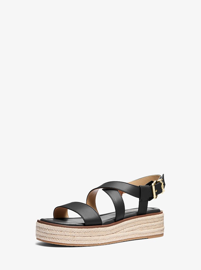Lynn Leather Platform Espadrille Sandal in BLACK | Michael Kors