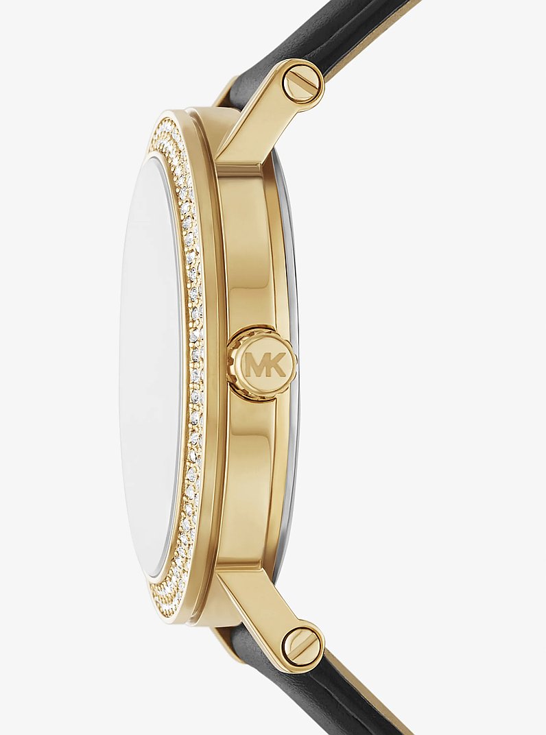Corey Pav&eacute; Gold-Tone and Leather Watch in BLACK | Michael Kors