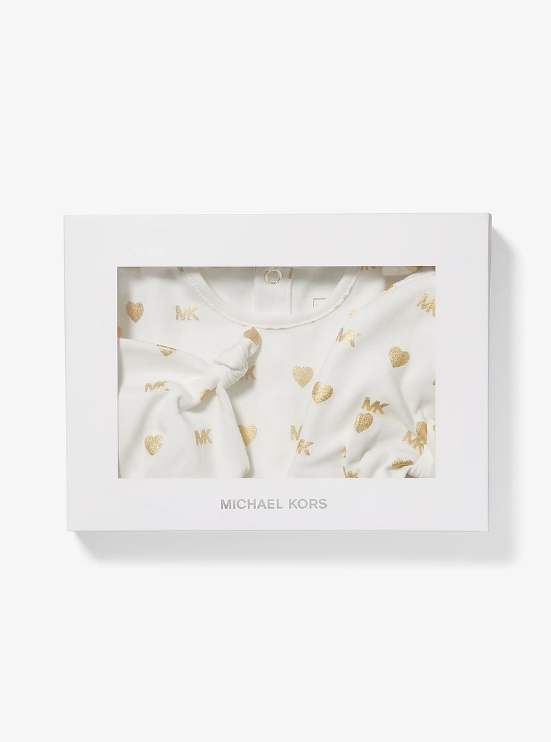 Metallic Logo Cotton Pajama Baby Gift Set in OFF WHITE | Michael Kors