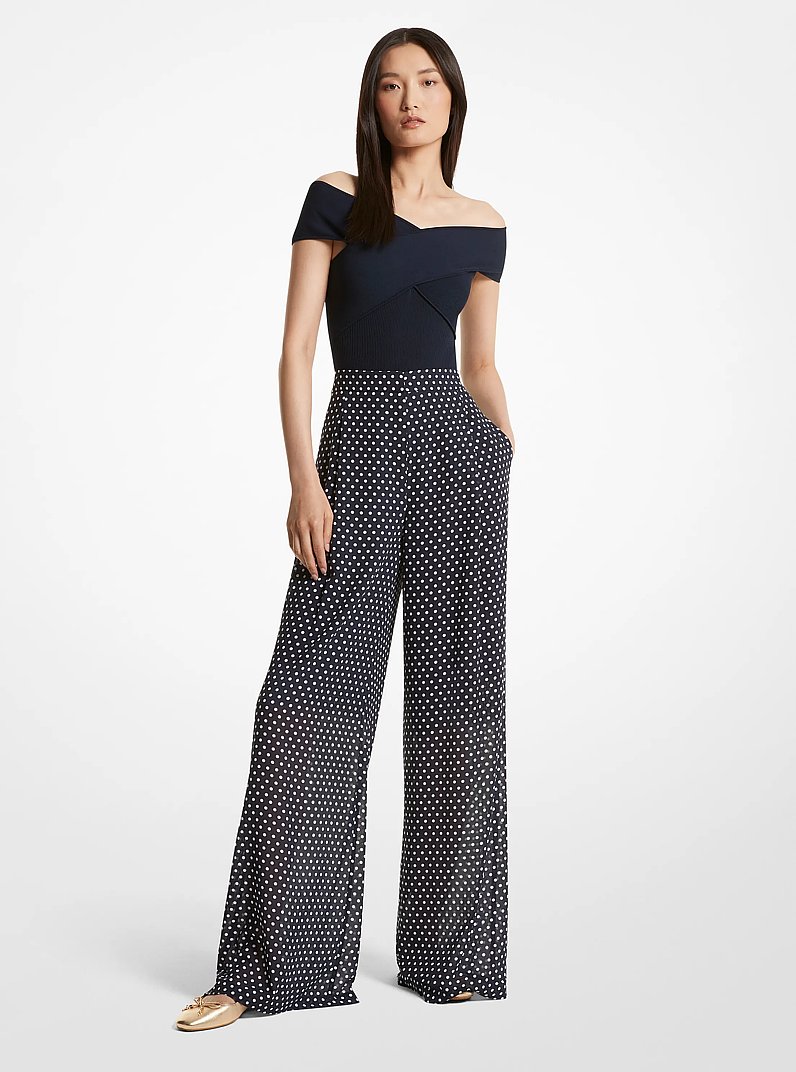 Polka Dot Georgette Wide-Leg Trousers in MIDNIGHTBLUE | Michael Kors