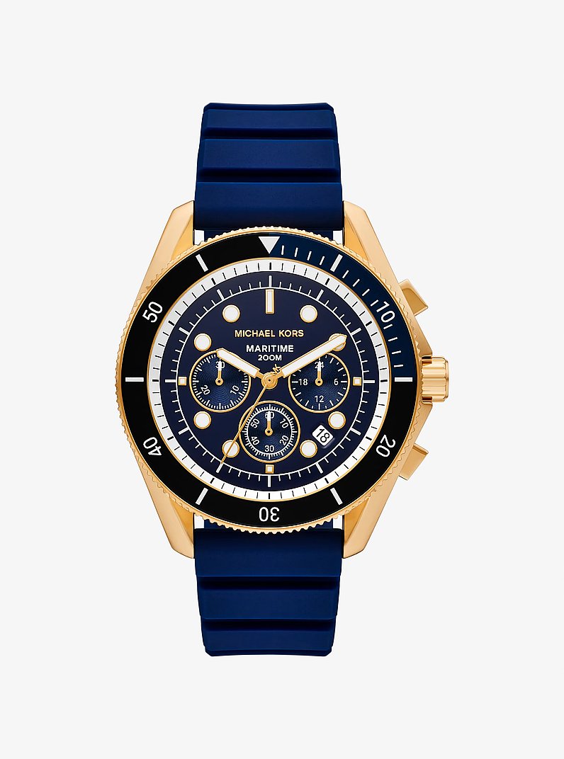 Montre Maritime surdimensionn&eacute;e de ton or et en silicone in BLEU MARINE | Michael Kors