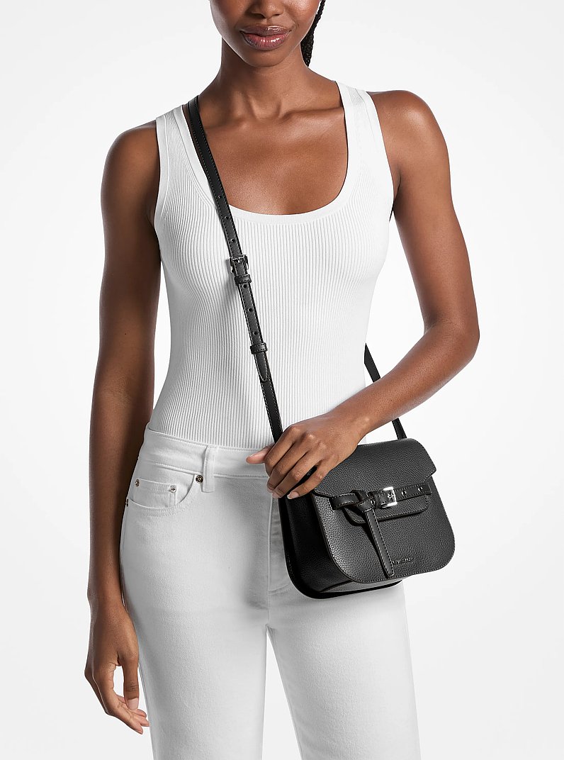 Emilia Small Pebbled Leather Saddle Crossbody Bag in BLACK | Michael Kors