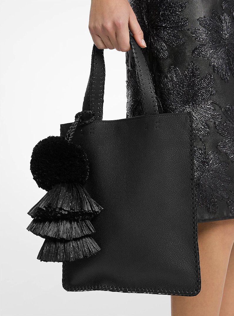 Ponza Medium Hand-Stitched Pebbled Leather Tote Bag in BLACK | Michael Kors