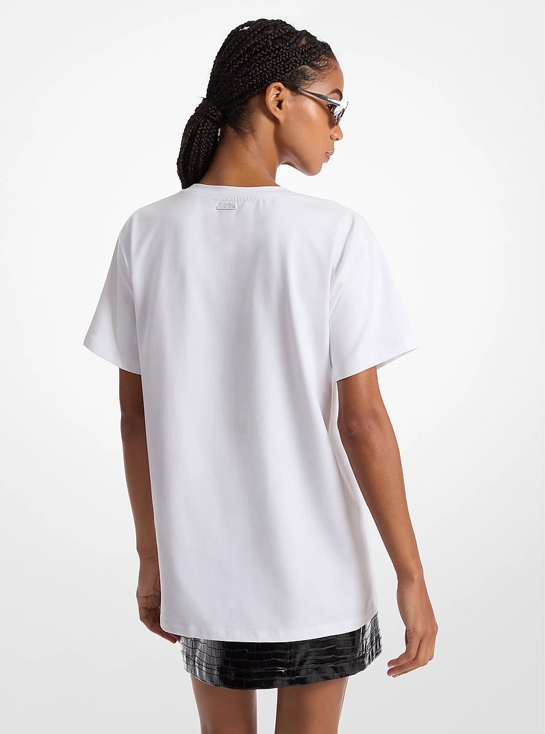 Crocodile Embossed Empire Logo Stretch Cotton T-Shirt in WHITE | Michael Kors