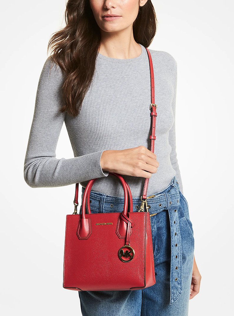Mercer Medium Pebbled Leather Crossbody Bag in BRIGHT RED | Michael Kors