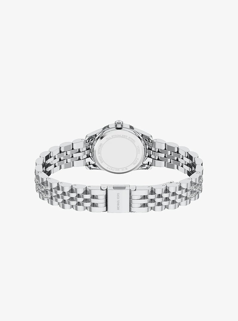 Petite Lexington Pav&eacute; Silver-Tone Watch in SILVER | Michael Kors