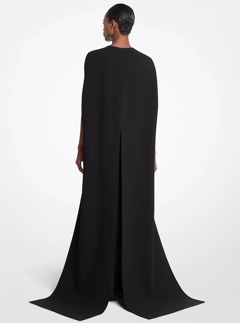 Double-Faced Stretch Wool and Hand-Embroidered Sequin Cape Gown in BLACK | Michael Kors