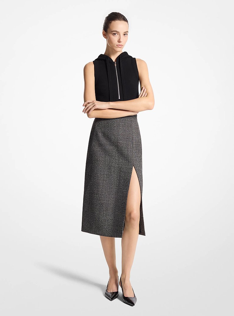 Jasp&eacute; Tweed Slit Skirt in BLACK/WHITE | Michael Kors