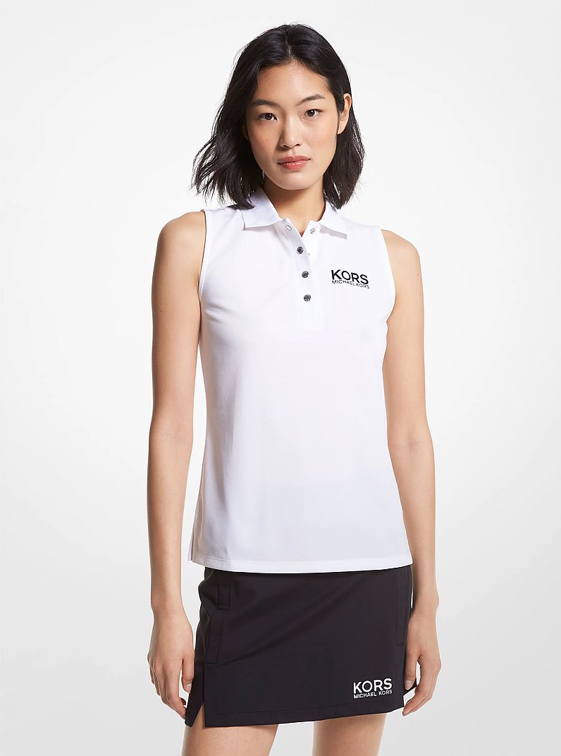 Polo de golf de piqu&eacute; sin mangas con logotipo in BLANCO | Michael Kors