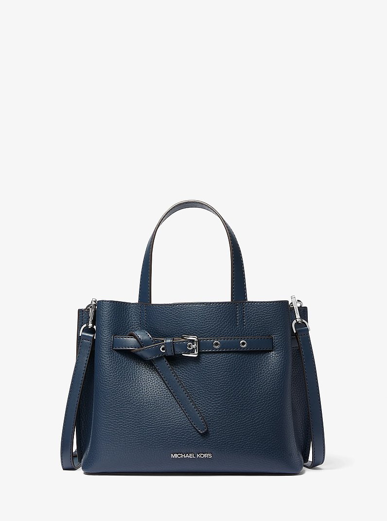 Emilia Small Pebbled Leather Satchel in NAVY | Michael Kors
